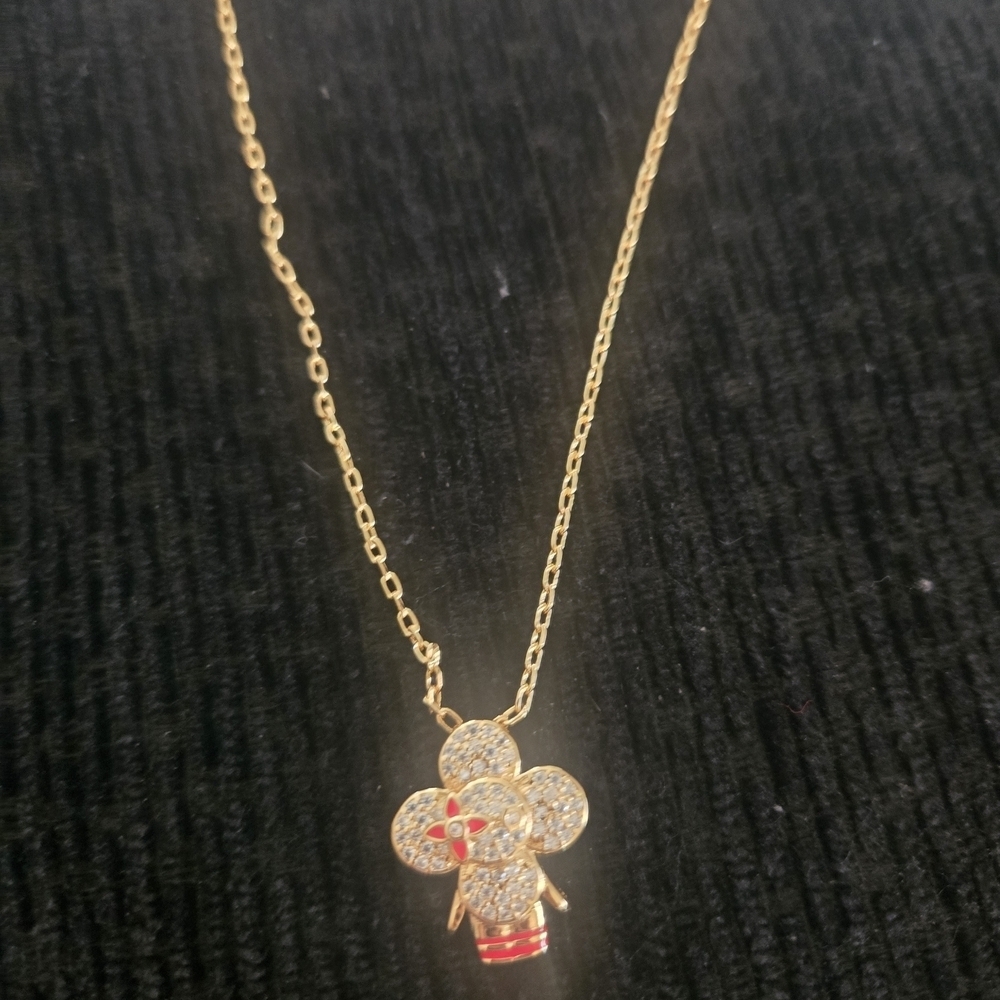 Louis Vuitton Gold Necklace with Red Accents
